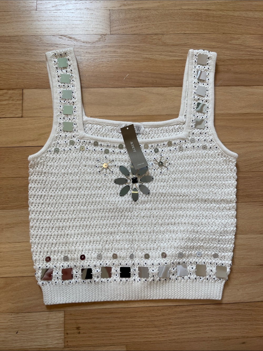 J. Crew Cream Crochet Mirror-Trim Tank Top size S
